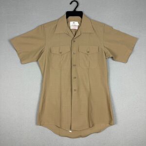 Vintage USMC Marines Mens Medium Short Sleeve Uniform Service Shirt Beige Khaki